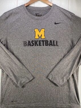 Michigan Wolverines Shirt Mens Large Gray Basketball Nike Dri-FIT Long Sleeve